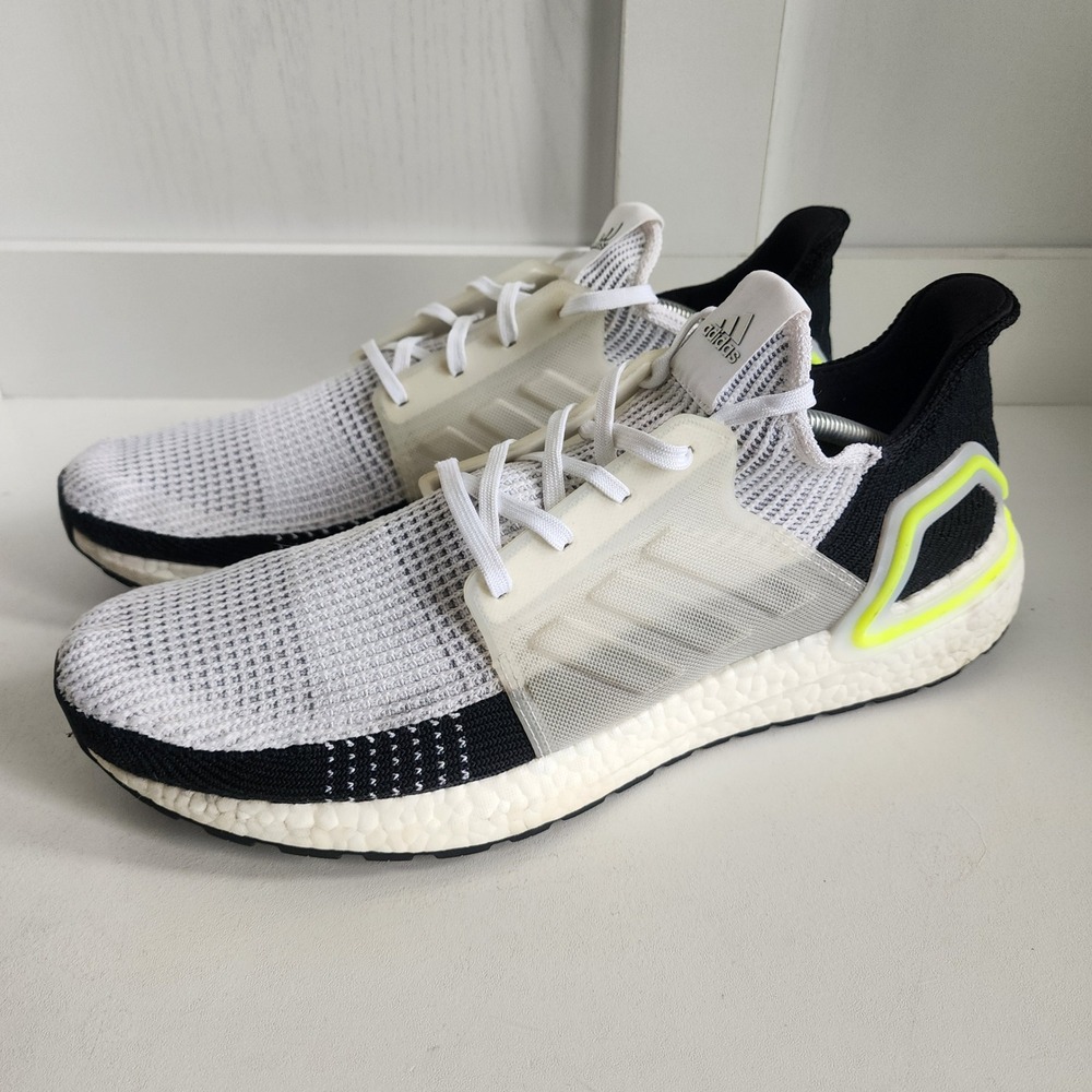 Adidas Ultraboost 19 Mens Running Shoes White Black‎ Solar Yellow EF1344 Size 13
